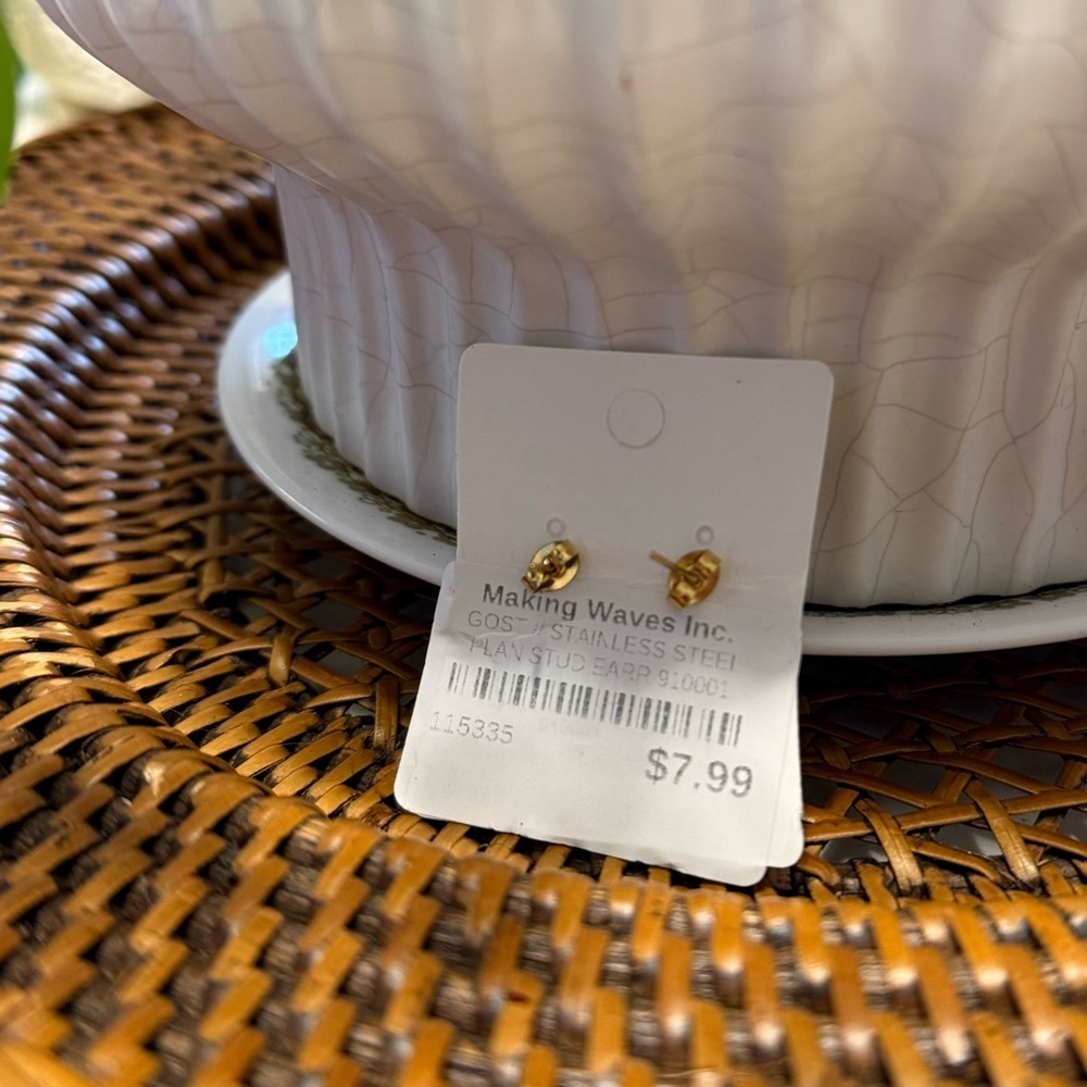 Gold Pineapple Stud Earrings - Stainless Steel Making Waves Inc - Picture 2 of 2